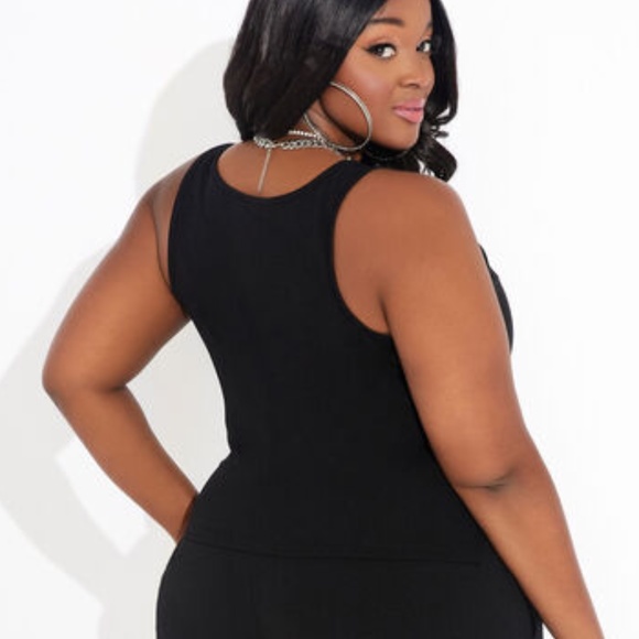 Ashley Stewart Black Sleeveless Sequin Pocket Tank Top - Picture 2 of 6